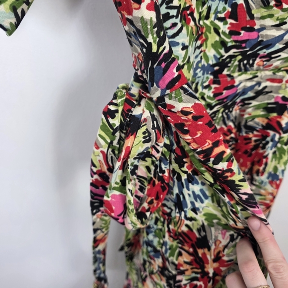 JG Hook Multicolor Artsy 100% Linen Faux Wrap Beatiful Vacation Midi Dress Sz 6 - Picture 8 of 9